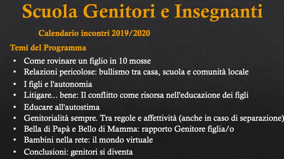 Scuola genitori Insegnanti 2019 - 2020